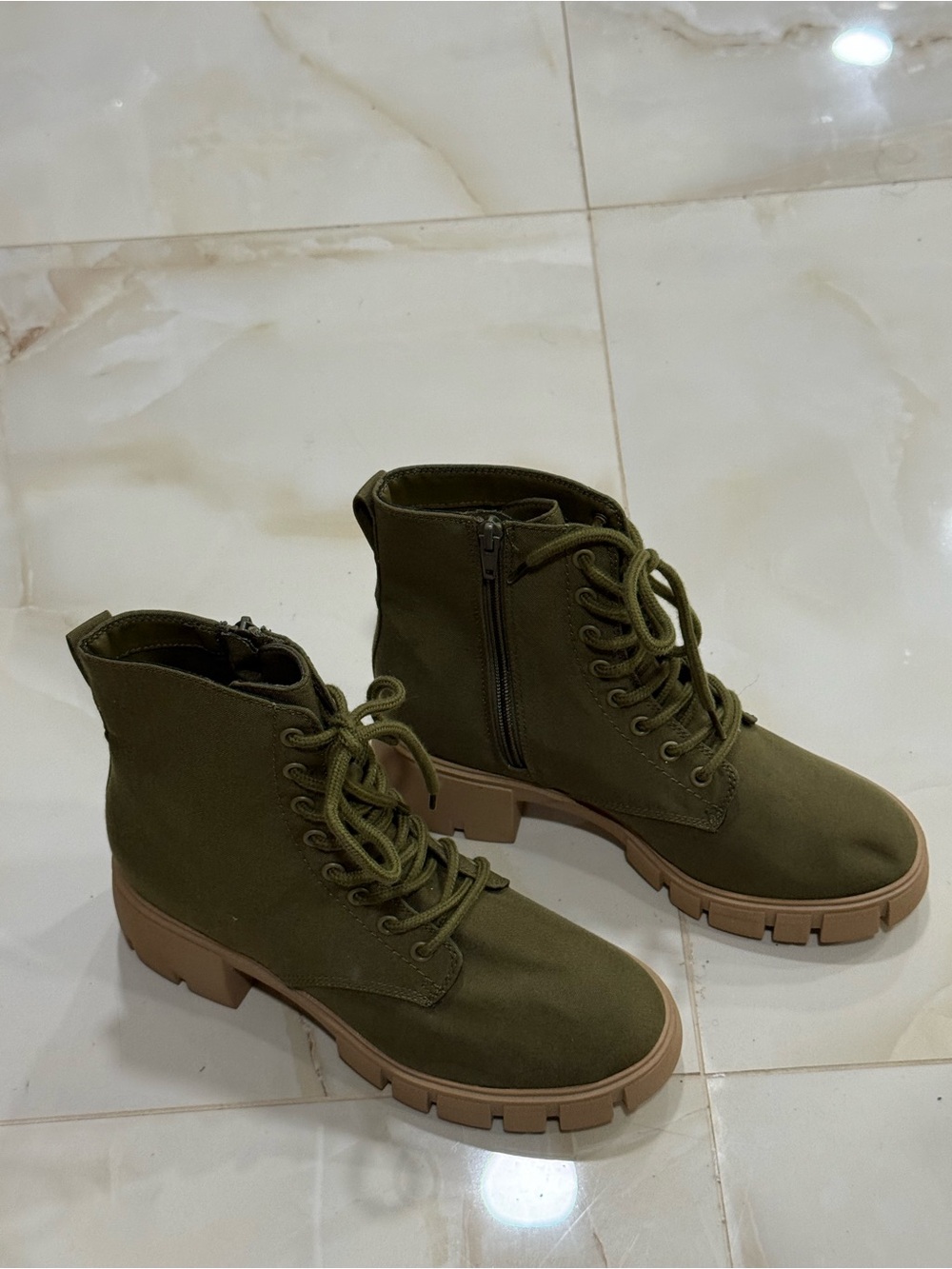 Olive Green Lace-Up Women's Combat Boots - Picture 8 of 8